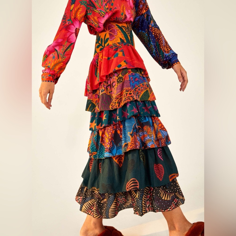 Farm Rio Floral Print Midi Length Skirt